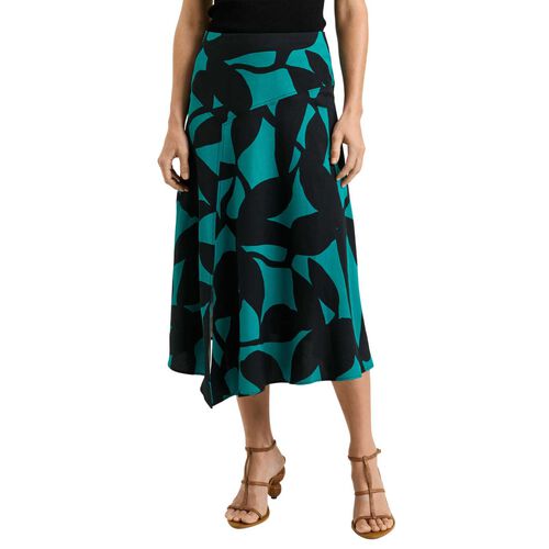Veronika Maine Jade Shadow Leaf Viscose Linen Midi Skirt